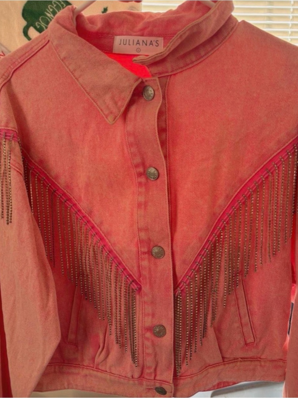 Pink Fringe Rhinestone Denim Jacket